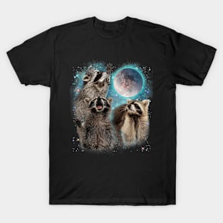 3 Racoon Moon Howling Raccoon Head Funny For Men, Women, Kid T-Shirt T-Shirt